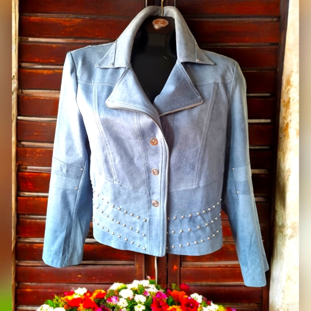 NESS Faux Suede Blue Studded Jacket